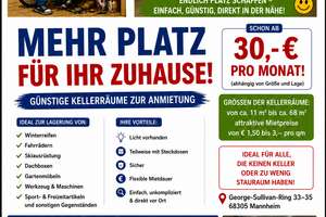 Kellerräumlichkeiten zu vermieten! * von 11m² - 68m² *