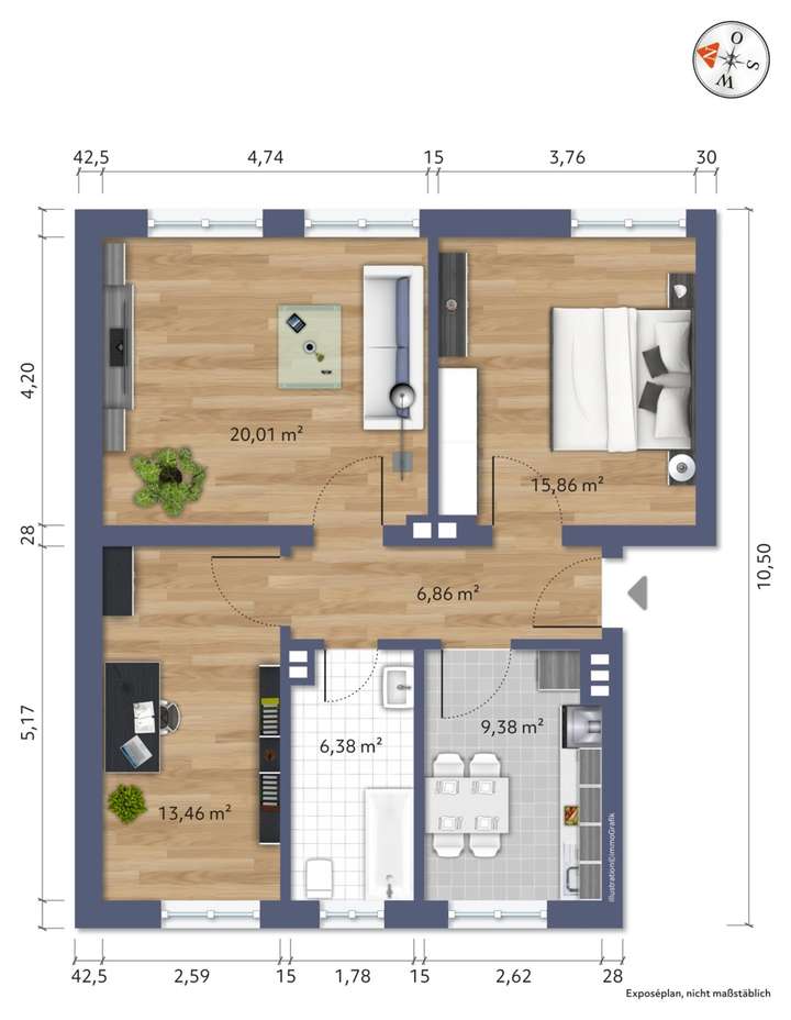 Grundriss EG und OG links möbl