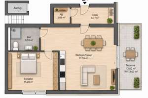 Neuwertige, lichtdurchflutete 2-Zimmer Wohnung mit großzügiger Terrasse + EBK – Leyenhaus 24, 51491 Overath – Vorschaubild 9