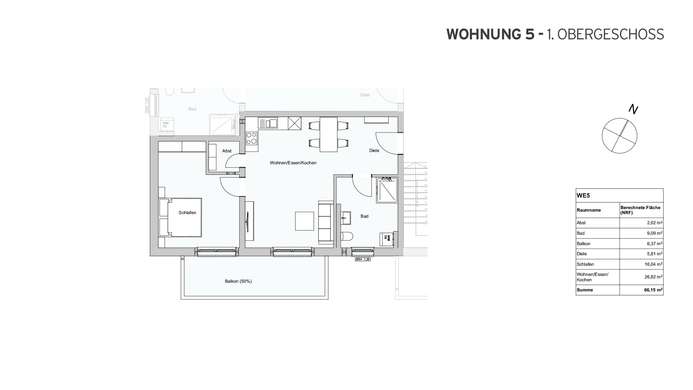 Kompakte Neubauwohnung mit Balkon – effizient und provisionsfrei