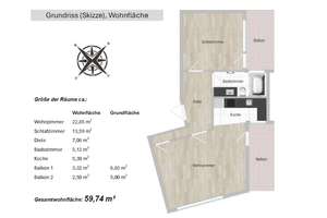 Erstbezug nach Kernsanierung Stilvolle 2-Zimmer-Wohnung mit 2 Balkonen in Toplage Nähe HBF/Hansaring – Eintrachtstraße 100, 50668 Altstadt/Nord, Köln – Vorschaubild 1