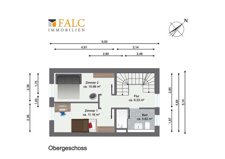 Grundriss Obergeschoss WE01