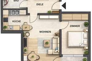 Schöne 2-Zi.-Whg. m. Südbalkon u. EBK - top vermietet - in ruhiger und zentraler Lage – Die vollständige Adresse der Immobilie erhältst du vom Anbieter., 90765 Ronhof, Kronach, Fürth – Vorschaubild 2