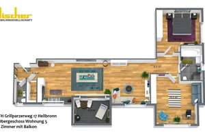 KERNSTADT * MODERNE 3,5-ZI. WHG * inkl. EBK, SÜD-BALKON,  BADEWANNE, TIEFGARAGE, AUFZUG uvm. – Grillparzerweg 17, 74074 Heilbronn, Heilbronn – Vorschaubild 2