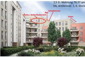 Von priv., Neubau: Helle 2,5-Zimmer-Whg. 76,37 qm mit EBK, TG Balkon in ruhiger, zentraler Lage – Artilleriestr. 1, 64285 Mitte, Darmstadt – Vorschaubild 1
