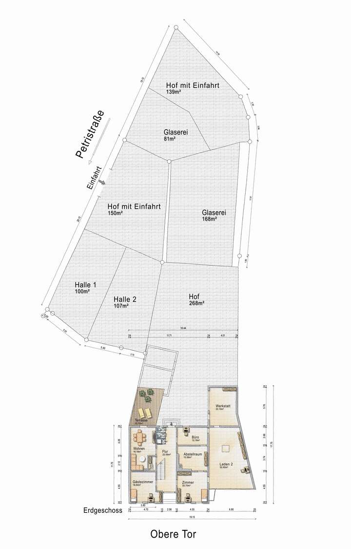 Grundriss, Hallen plus Hofa...