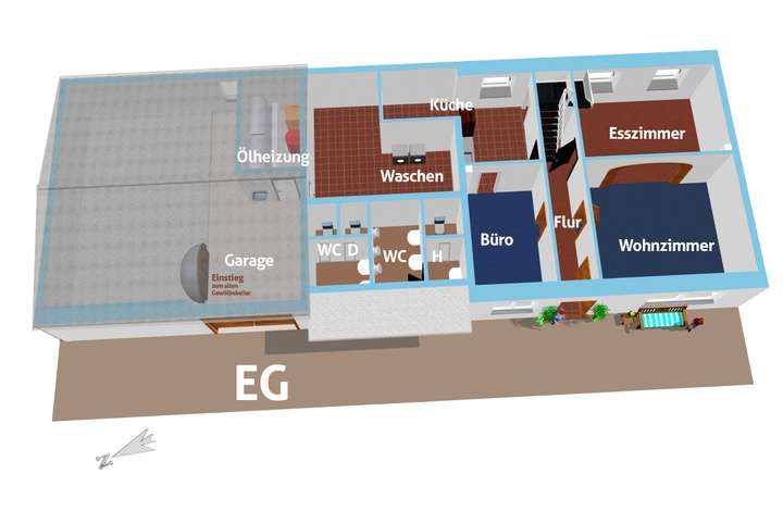 Grundriss EG m Dach 3D