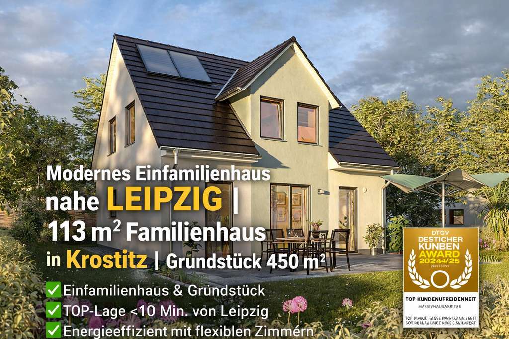 Immobilie in Krostitz - 🏡 Modernes Einfamilienhaus nahe Leipzig – 113 m² Familienglück mit Garten | Grundstück 450 m² in Kr - Bild 0