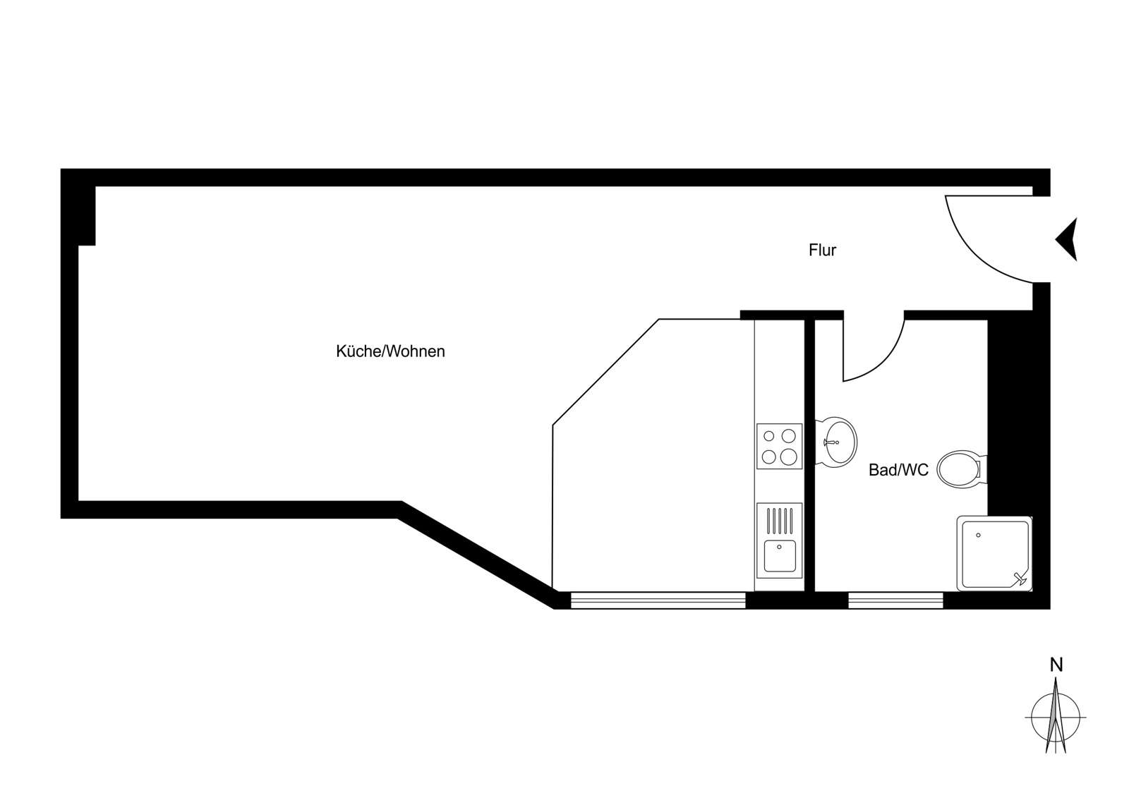 Thulestraße, nahe Helmholtzkiez: 1-Zimmer Altbauwohnung mit Potenzial, Tageslichtbad, Einbauküche, Berlin – Bild 2
