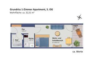 Helles 1-Zimmer-Apartment mit separater Küche und Loggia mit Weitblick – Die vollständige Adresse der Immobilie erhältst du vom Anbieter., 81476 Forstenried, München – Vorschaubild 12