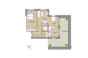 große 2 Zimmer-Penthousewohnung mit 34 m² Dachterrasse, modernem Badezimmer und großem Abstellraum