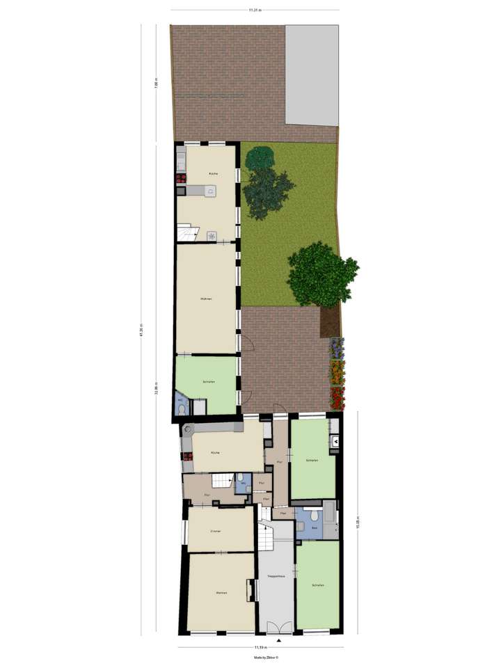 Komplettansicht Grundstück mit