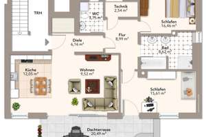 Freies Modernes 3-Zimmer-Penthouse # 206 mit 101 m² Wohnfläche und sonniger Dachterrasse in Hadern! – Die vollständige Adresse der Immobilie erhältst du vom Anbieter., 81375 Neuhadern, München – Vorschaubild 2