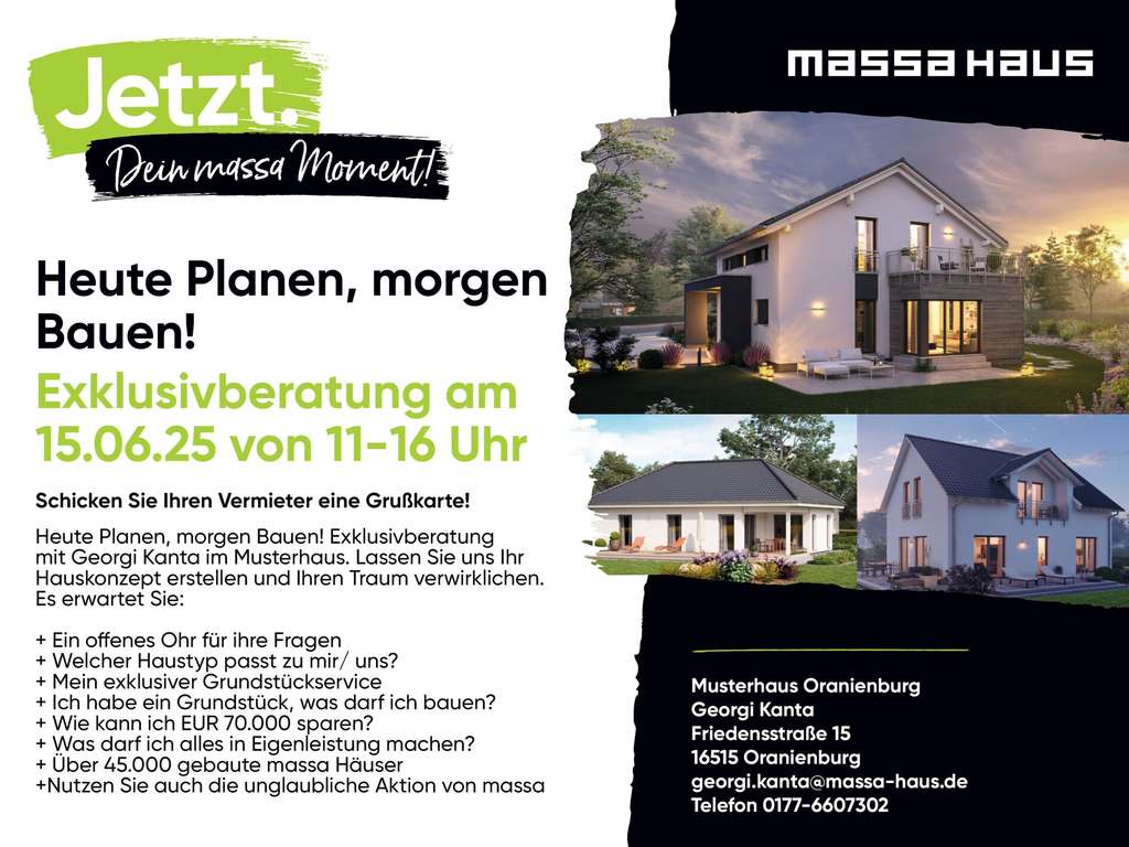 Tag der offenen Tür bei massa haus INFOTAG am 15.06.25 von 11-16 Uhr in Oranienburg