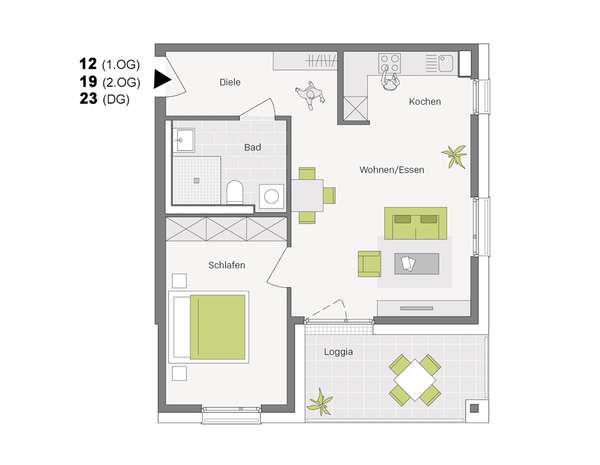 2-Zimmer im Obergeschoss
