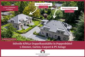 Neubau: Stilvolle Doppelhaushälfte in Poppenbüttel mit 5 Zimmern, Garten, Carport, PV (KFW40)