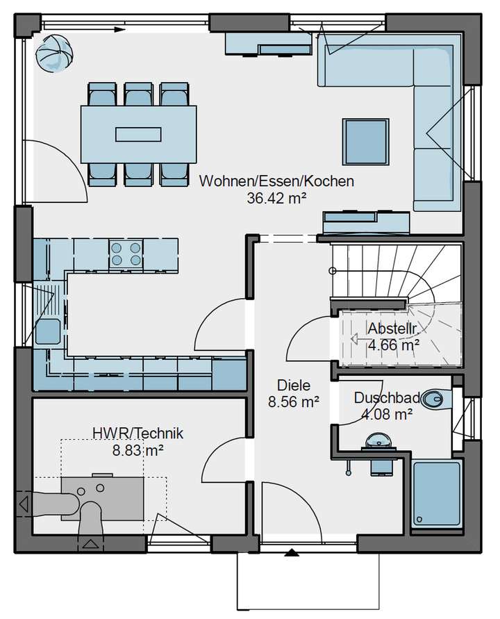 Grundrissidee Erdgeschoss.