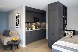 SPECIAL! mio Comfort+ Apartment: Vollmöbliertes 1-Zimmer-Apartment mit Designerküche, WLAN