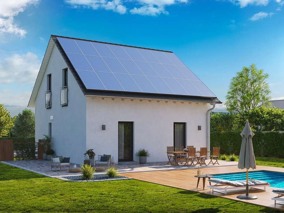 Modernes Solarhaus mit Pool