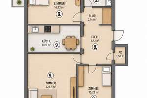 Attraktive 3-Zimmerwohnung mit Einbauküche und Südausrichtung – Die vollständige Adresse der Immobilie erhältst du vom Anbieter., 81377 Neuhadern, München – Vorschaubild 6