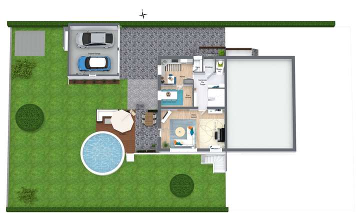 Erdgeschoß und Außenansicht