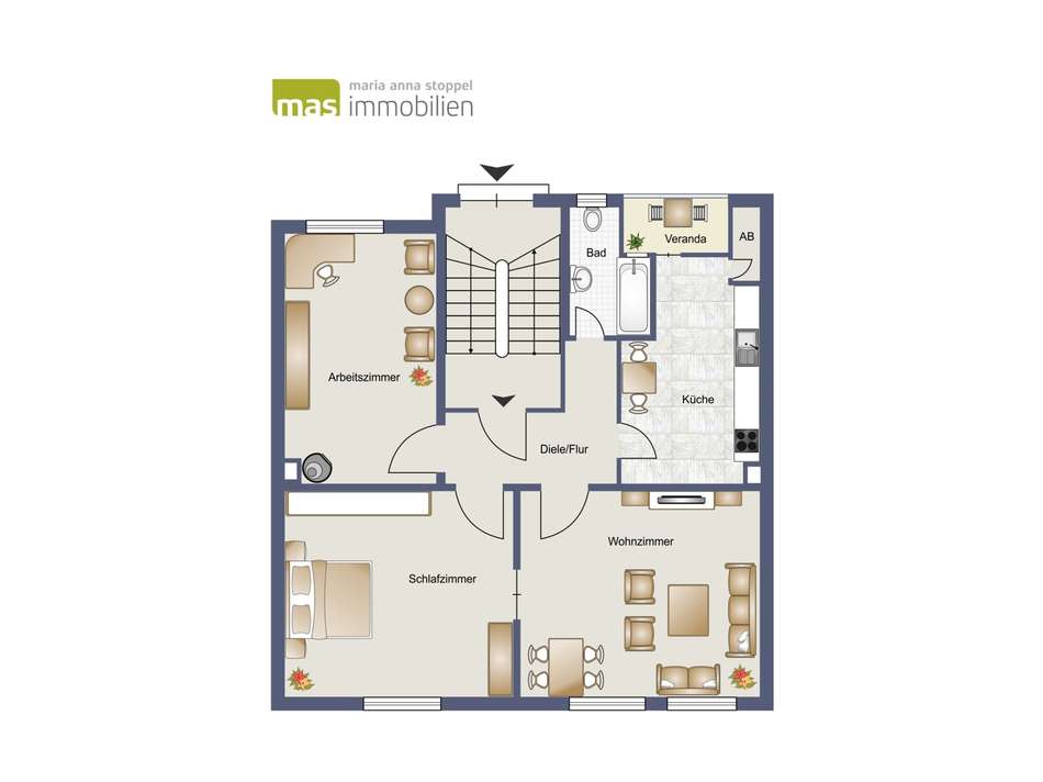 Arbeitszimmer mit Heizkamin