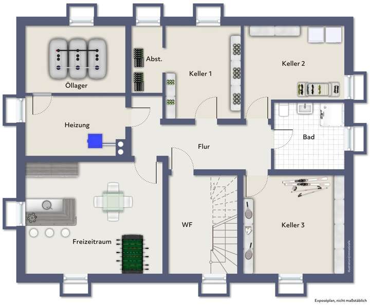 Grundriss KG beispielmöbliert