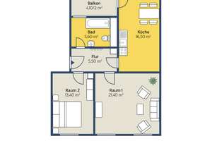 Schöne 2-Raum-Wohnung mit Balkon und Tageslichtbad – Hardenbergstr. 53, 4275 Südvorstadt, Leipzig – Vorschaubild 2