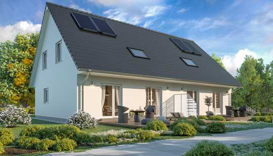 Bild von KFW 40 Scanhaus Doppelhaushälfte und Baugrundstückshinweis in Friedrichsruhe