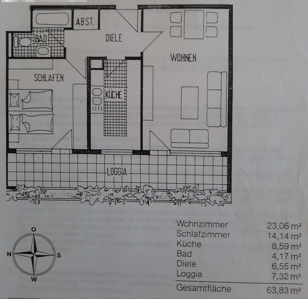 Gepflegte, helle 2 - Zimmer - Wohnung mit großer Loggia von Privat Loggia  