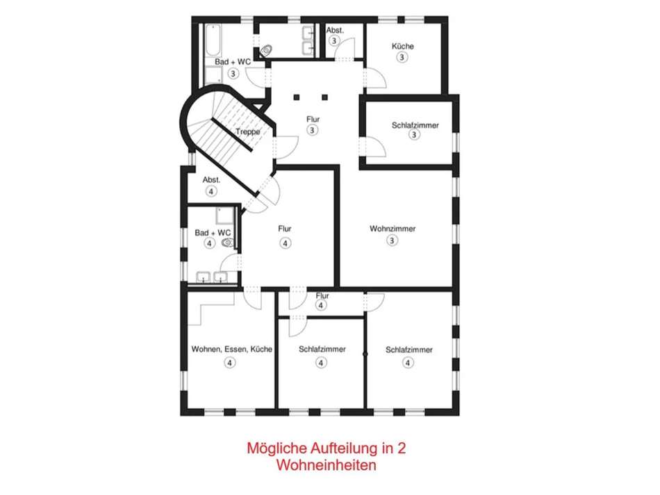 Grundriss aufgeteilt 1. OG