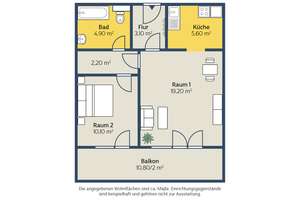 Nachmieter gesucht/2-Raum-Wohnung mit Balkon und Aufzug für die Generation 50plus – Max-Planck-Str. 15, 4105 Zentrum-Nordwest, Leipzig – Vorschaubild 2