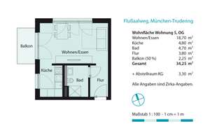 Moderne 1-Zimmer-Wohnung mit Balkon und Einbauküche in München-Trudering – Flußaalweg 4, 81825 Gartenstadt Trudering, München – Vorschaubild 3