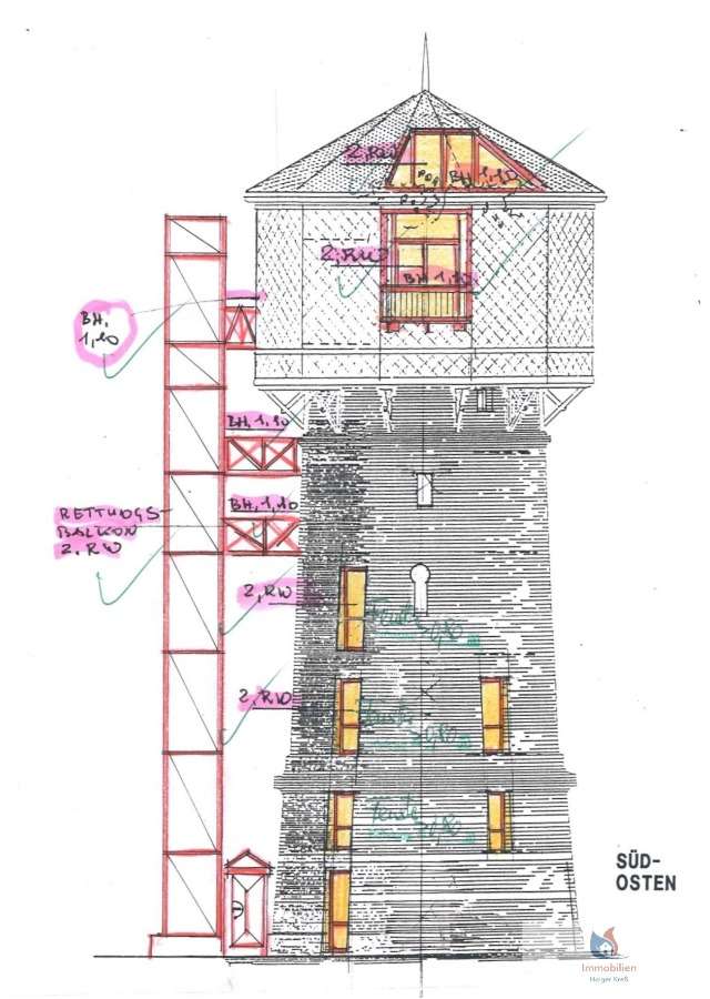 Wasserturm Ansicht Süd-Ost