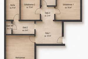 Gut geschnittene Dreizimmerwohnung mit Balkon und Loggia in Düsseldorf-Oberkassel