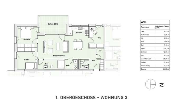 WHG. 03: Provisionsfrei KfW 40 Neubau Elz 4 Zimmer ca. 105 m² Balkon