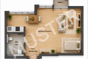 Erstbezug : Moderne 1-Zimmer-Neubauwohnung mit Balkon  ( Teilmöbeliert ) in Köln-Bayenthal – Bonner Straße 217-219, 50968 Bayenthal, Köln – Vorschaubild 2