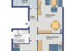 Vermietete 3-Zimmer-Eigentumswohnung mit Balkon und Garage in Frankfurt-Niederrad – 60528 Niederrad, Frankfurt am Main – Vorschaubild 2