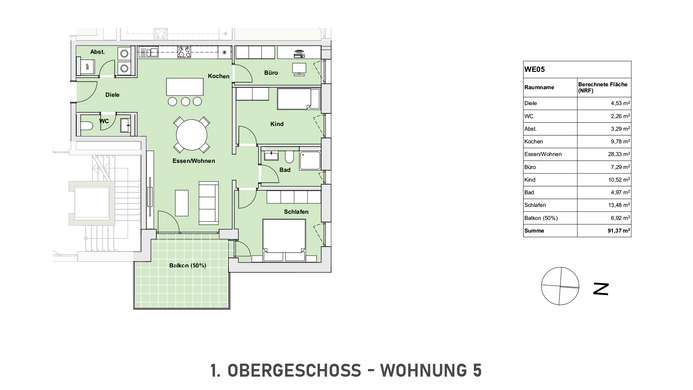 WHG. 05: Provisionsfrei KfW 40 Neubau Elz – 3 Zimmer ca. 91 m² Balkon m² Balkon