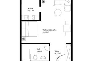 Ansprechende 1-Zimmer-Wohnung mit stilvoller Ausstattung und TG-Stellplatz in begehrter Wohnlage – Die vollständige Adresse der Immobilie erhältst du vom Anbieter., 80634 Dom Pedro, München – Vorschaubild 6