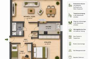 Helle, gepflegte 3-Zimmer-Dachgeschosswohnung mit Einbauküche – Garage optional