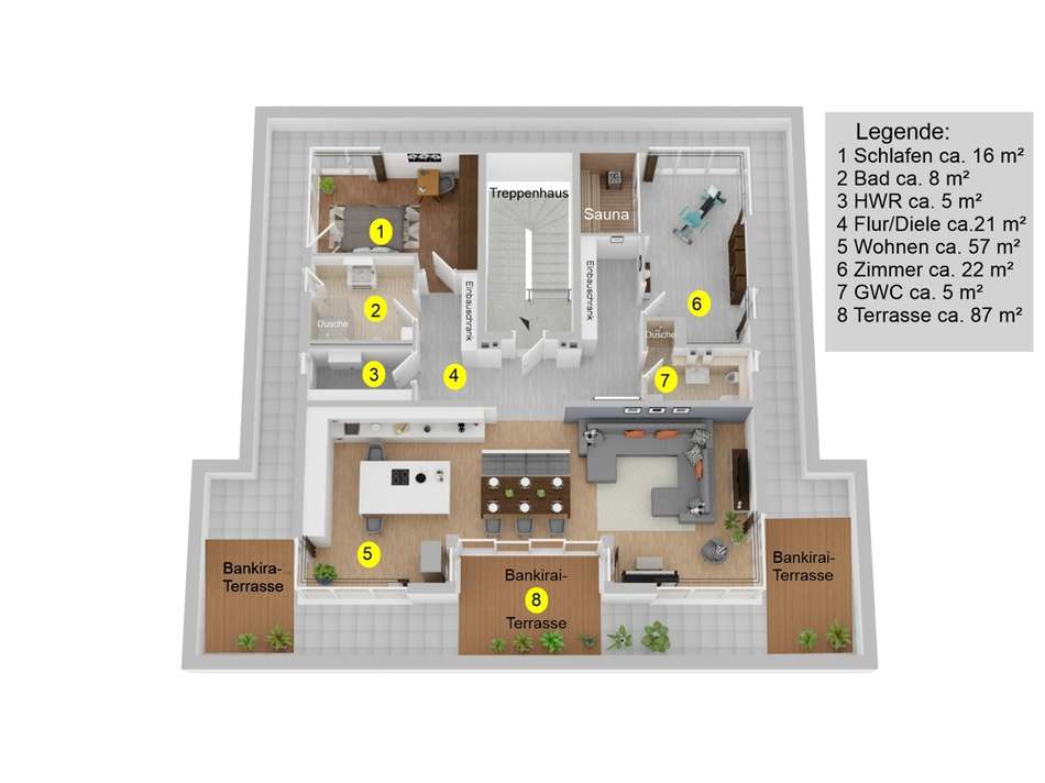 Penthouse 3- Zimmer Grundriss