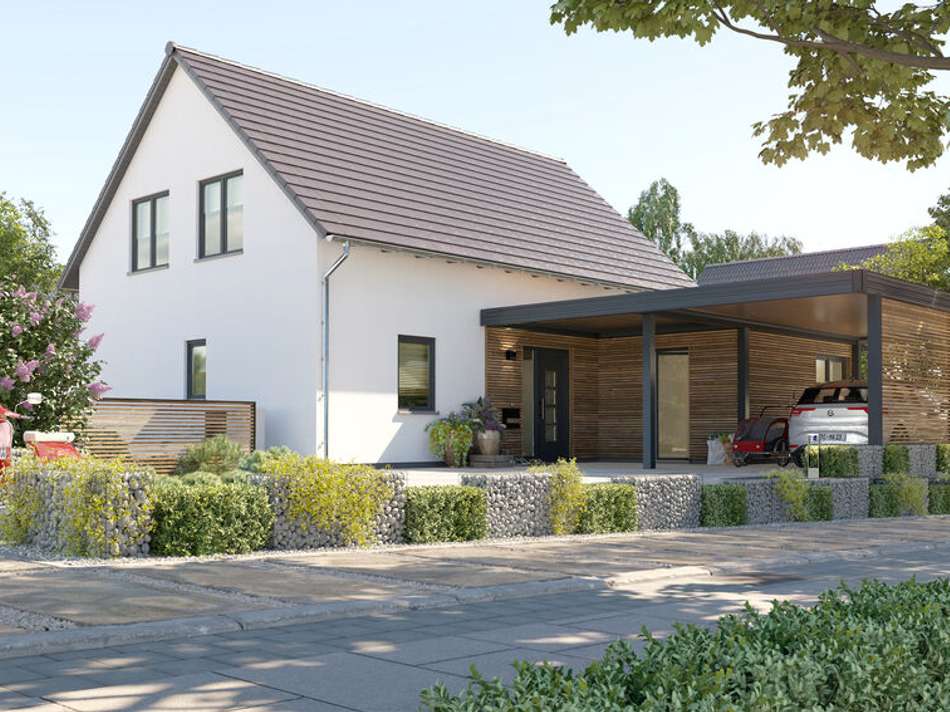 Ansicht mit SW Carport & Kubus