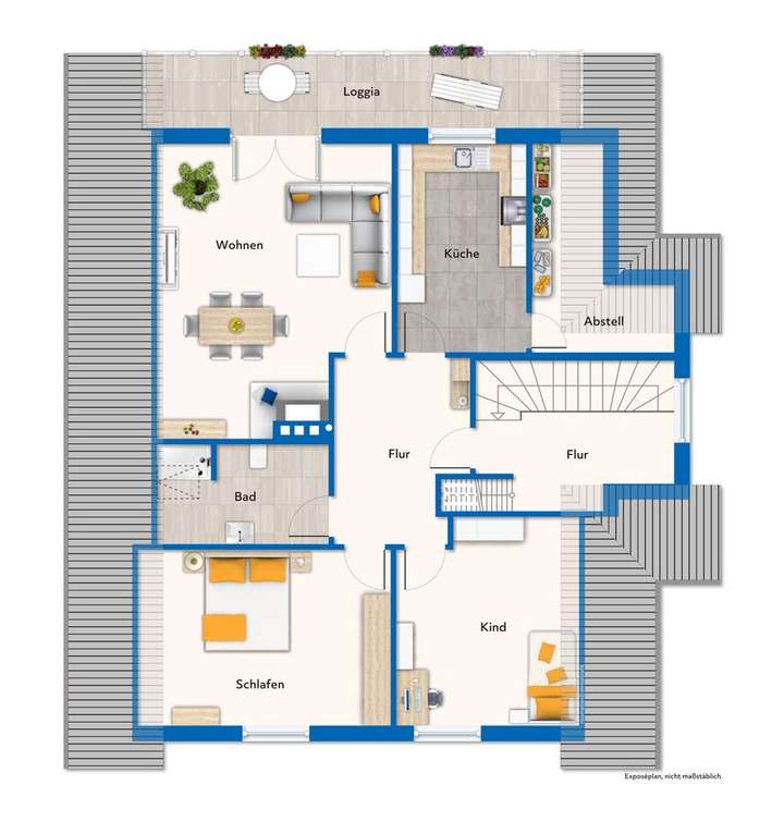 Dachgeschoss mit Mustermöblier