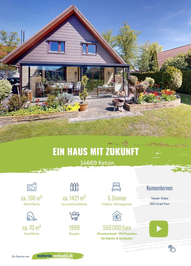 Immobilie in Ketzin/Havel - 0 % Provision-Wer hat das heute noch? 1.421 m² Grundstück + Blockhaus + Wintergarten - Bild 2