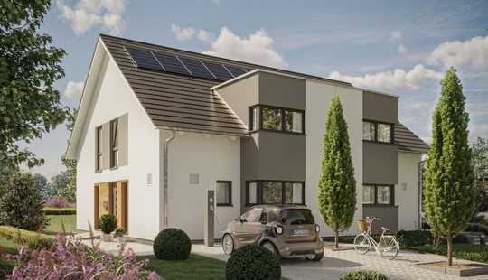 Bild von Dreifach  sparen.  Doppelhaushälfte als klimafreundlicher Neubau mit PV - Anlage. Kfw Förderung (100