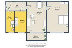Für die Generation 50 plus: 2-Raum-Wohnung mit Balkon und Bad mit Dusche, frisch saniert – Löbauer Str. 75, 4347 Schönefeld-Ost, Leipzig – Vorschaubild 2