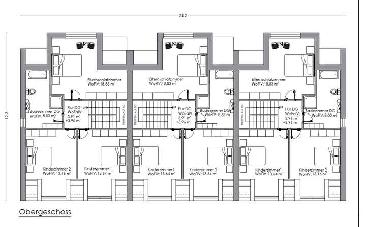 Grundrisse im Obergeschoss