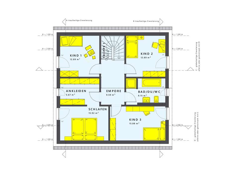 Variante mit 3 Kinderzimmern