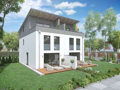 Moderne Doppelhaushälfte mit Pultdach und Dachterrasse als ... Moderne Doppelhaushälfte mit Pultdach und Dachterrasse als ...